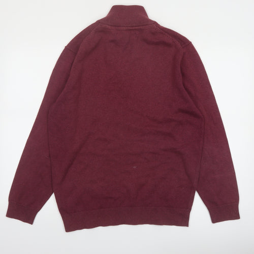 Raging Bull Men's Red 1/4 Zip Cotton Jumper Size L Classic Knit