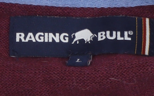 Raging Bull Men's Red 1/4 Zip Cotton Jumper Size L Classic Knit