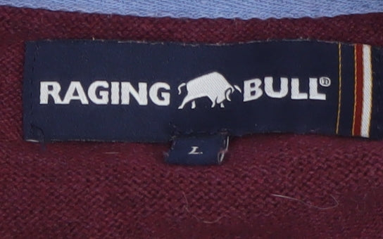 Raging Bull Men's Red 1/4 Zip Cotton Jumper Size L Classic Knit