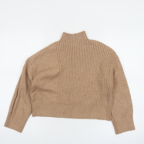 River Island Women Beige Mock Neck Ribbed Knit Jumper Size S