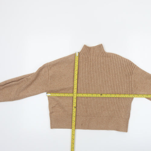 River Island Women Beige Mock Neck Ribbed Knit Jumper Size S