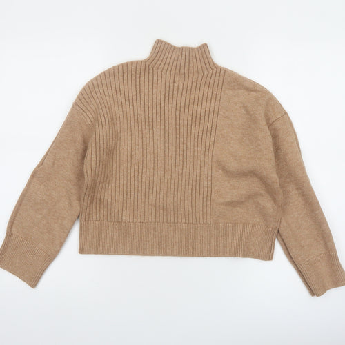 River Island Women Beige Mock Neck Ribbed Knit Jumper Size S