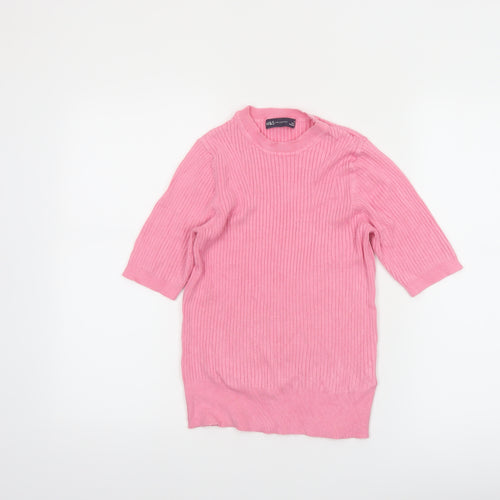 Marks and Spencer Women's Pink Mock Neck Ribbed Knit Top Size 10