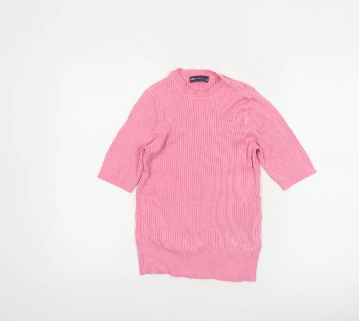 Marks and Spencer Women's Pink Mock Neck Ribbed Knit Top Size 10