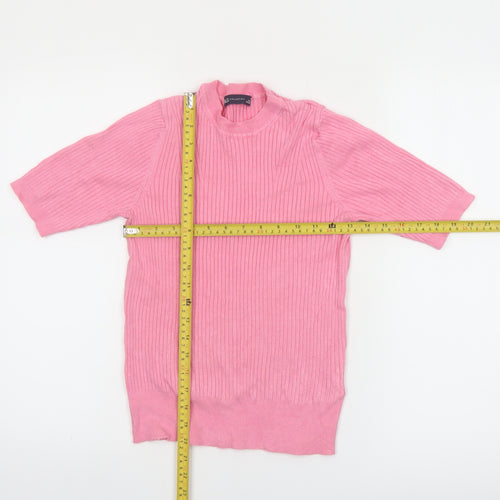 Marks and Spencer Women's Pink Mock Neck Ribbed Knit Top Size 10