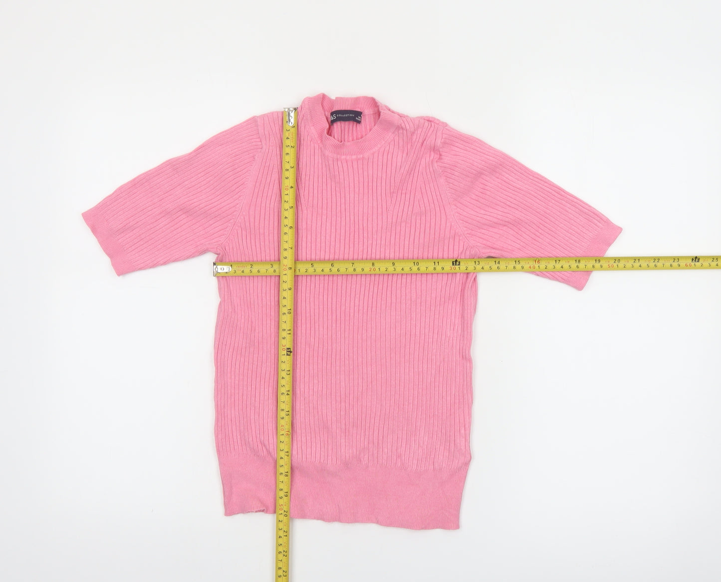Marks and Spencer Women's Pink Mock Neck Ribbed Knit Top Size 10