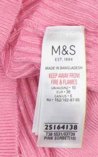 Marks and Spencer Women's Pink Mock Neck Ribbed Knit Top Size 10
