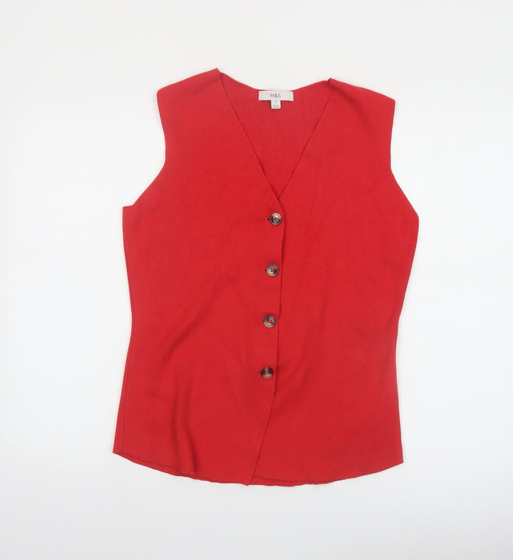 Marks and Spencer Womens Red Sleeveless Button Blouse M