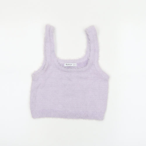 Stradivarius Women Purple Cropped Fluffy Knit Tank Top Size 12