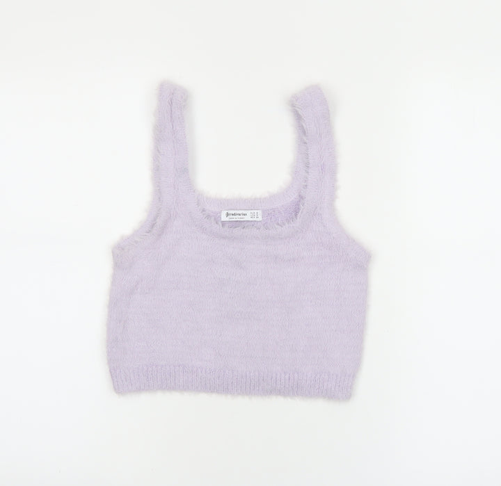 Stradivarius Women Purple Cropped Fluffy Knit Tank Top Size 12