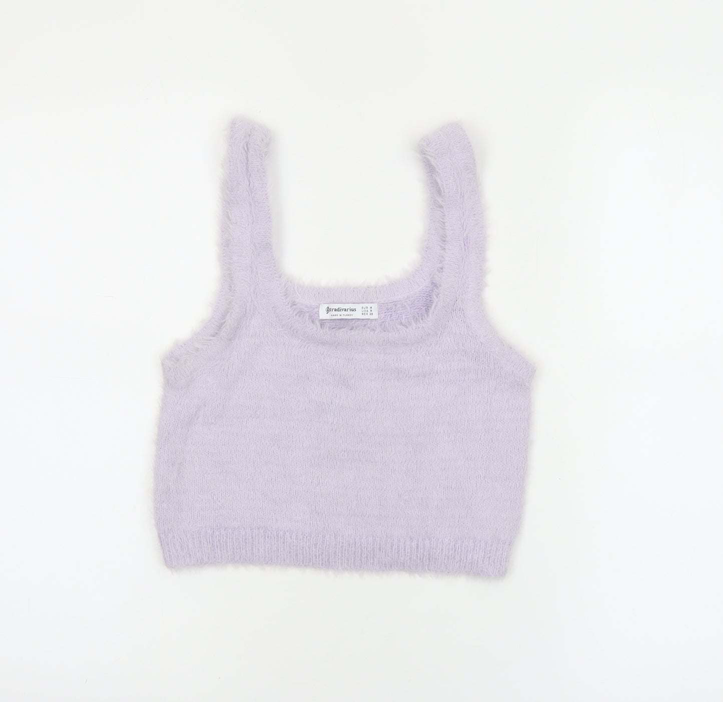 Stradivarius Women Purple Cropped Fluffy Knit Tank Top Size 12