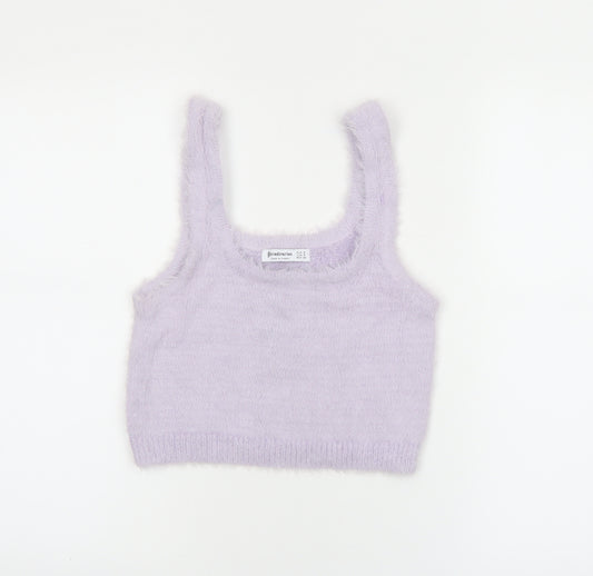 Stradivarius Women Purple Cropped Fluffy Knit Tank Top Size 12