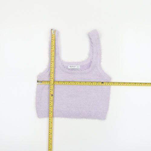 Stradivarius Women Purple Cropped Fluffy Knit Tank Top Size 12