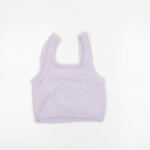 Stradivarius Women Purple Cropped Fluffy Knit Tank Top Size 12