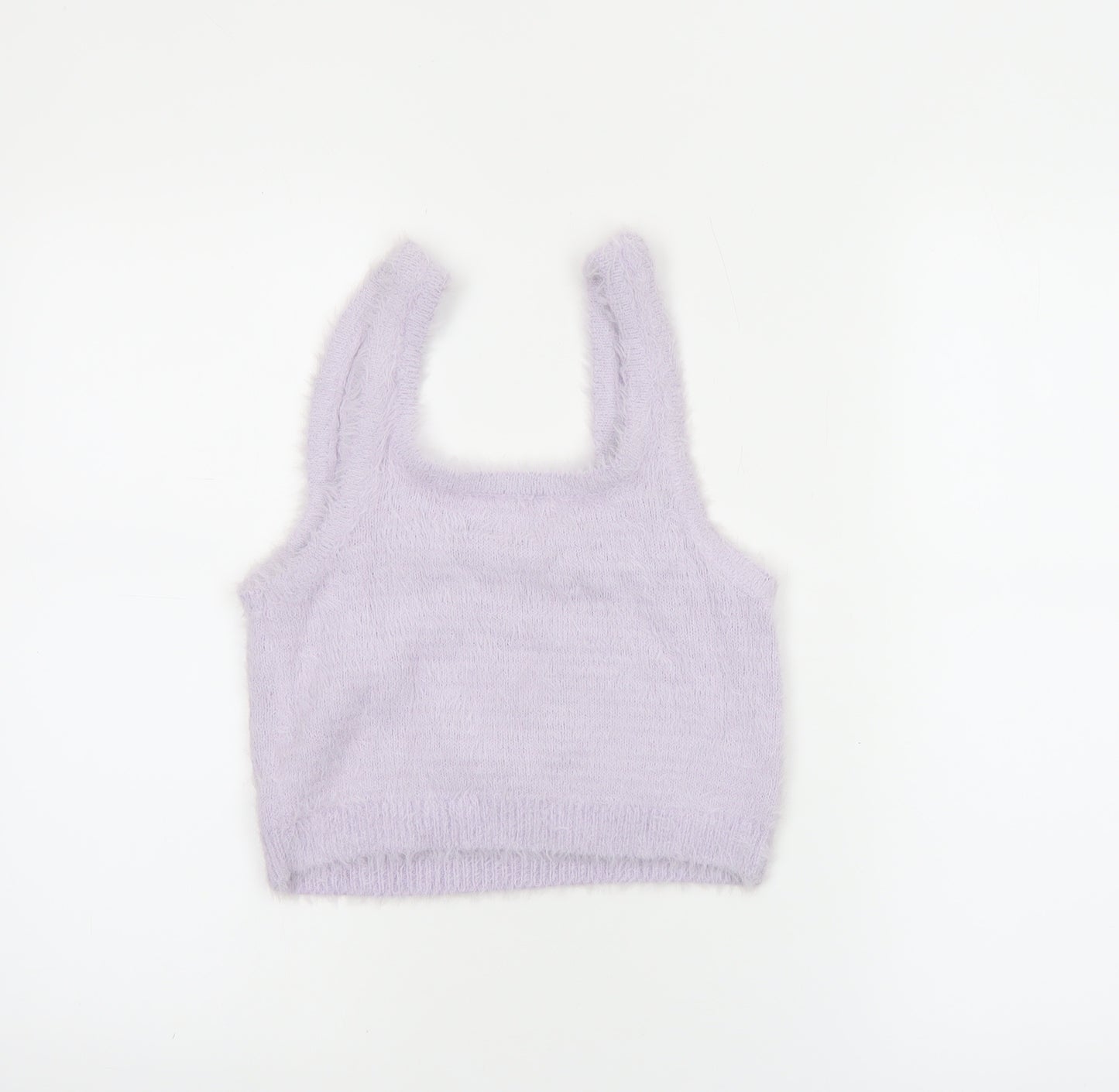 Stradivarius Women Purple Cropped Fluffy Knit Tank Top Size 12