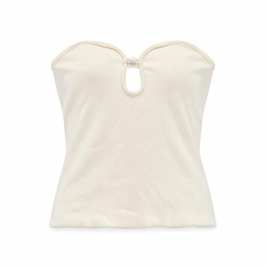 Front view of H&M Women Ivory Strapless Camisole Top, size S