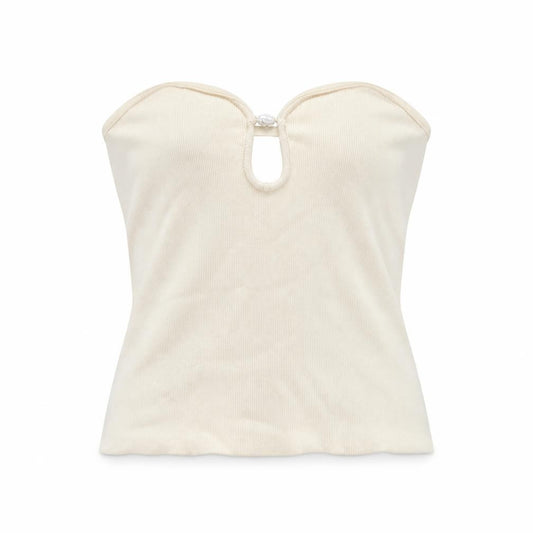 Front view of H&M Women Ivory Strapless Camisole Top, size S