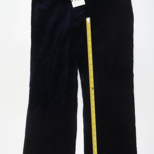 ZARA Women Black Velvet Straight Leg Cotton Trousers Size 12