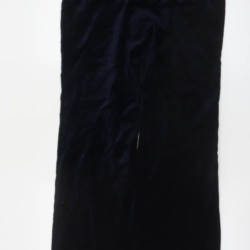 ZARA Women Black Velvet Straight Leg Cotton Trousers Size 12