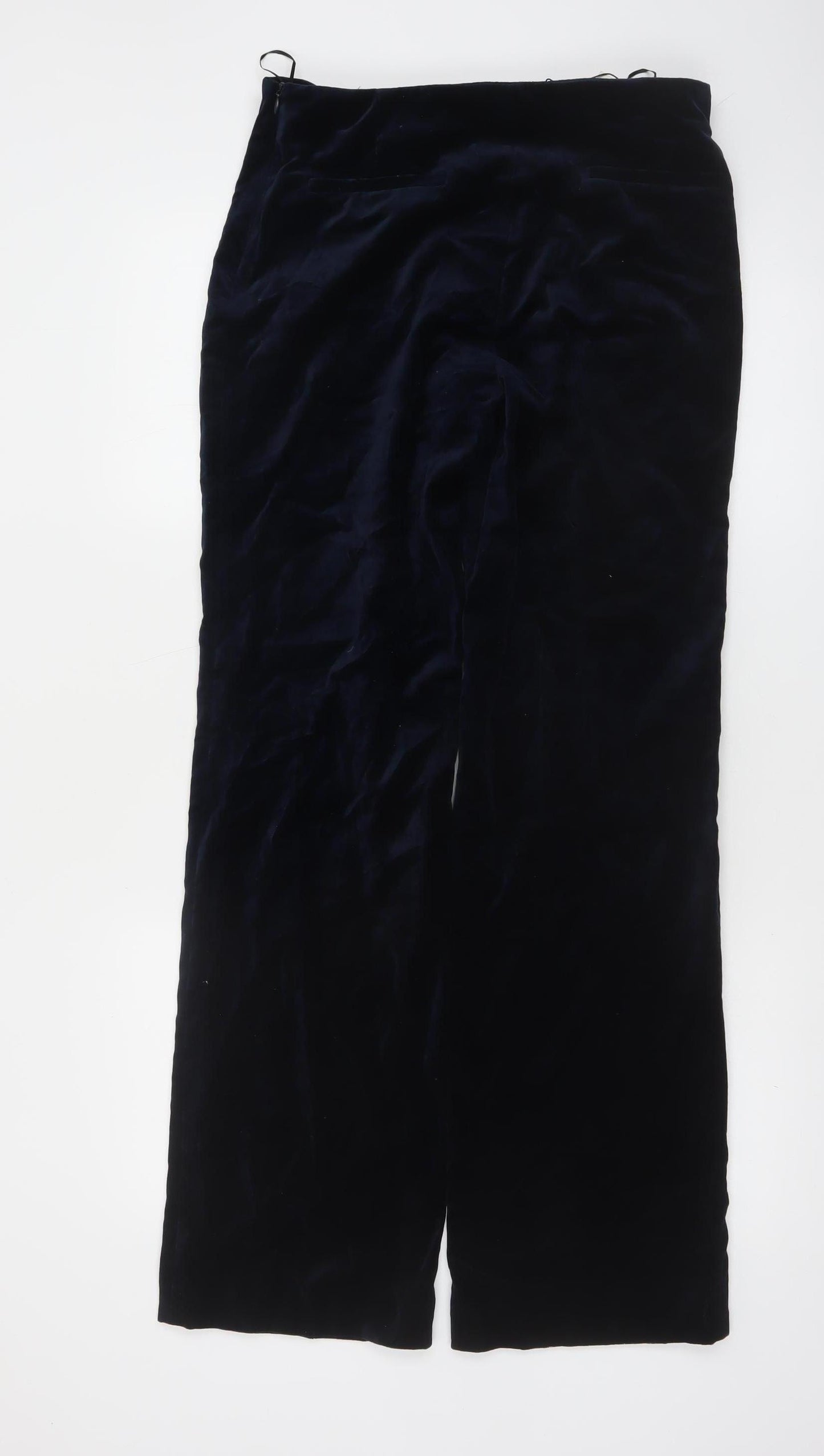 ZARA Women Black Velvet Straight Leg Cotton Trousers Size 12