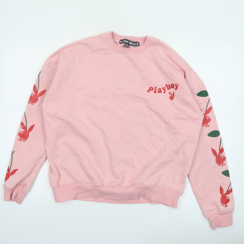 Playboy x Missguided Pink Crew Neck Sweatshirt UK 6 Women's Cotton Blend