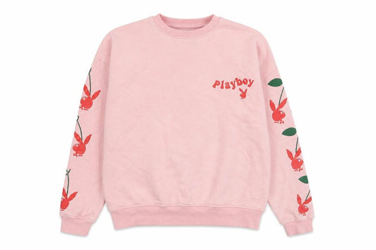 Front view of Playboy x Missguided Pink Crew Neck Sweatshirt UK 6 Women's Cotton Blend
