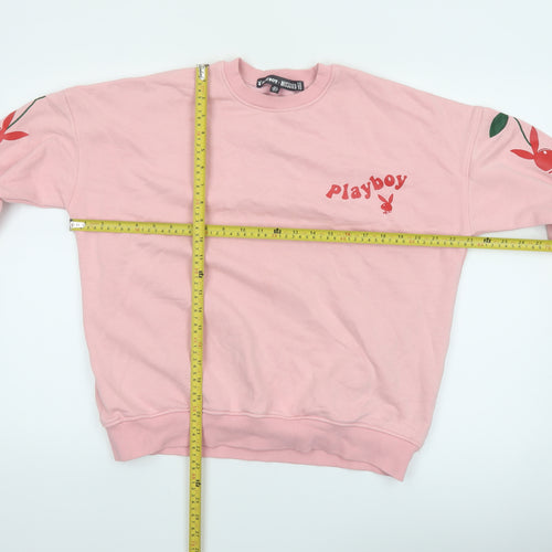 Playboy x Missguided Pink Crew Neck Sweatshirt UK 6 Women's Cotton Blend