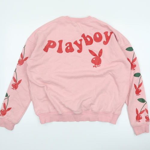 Playboy x Missguided Pink Crew Neck Sweatshirt UK 6 Women's Cotton Blend