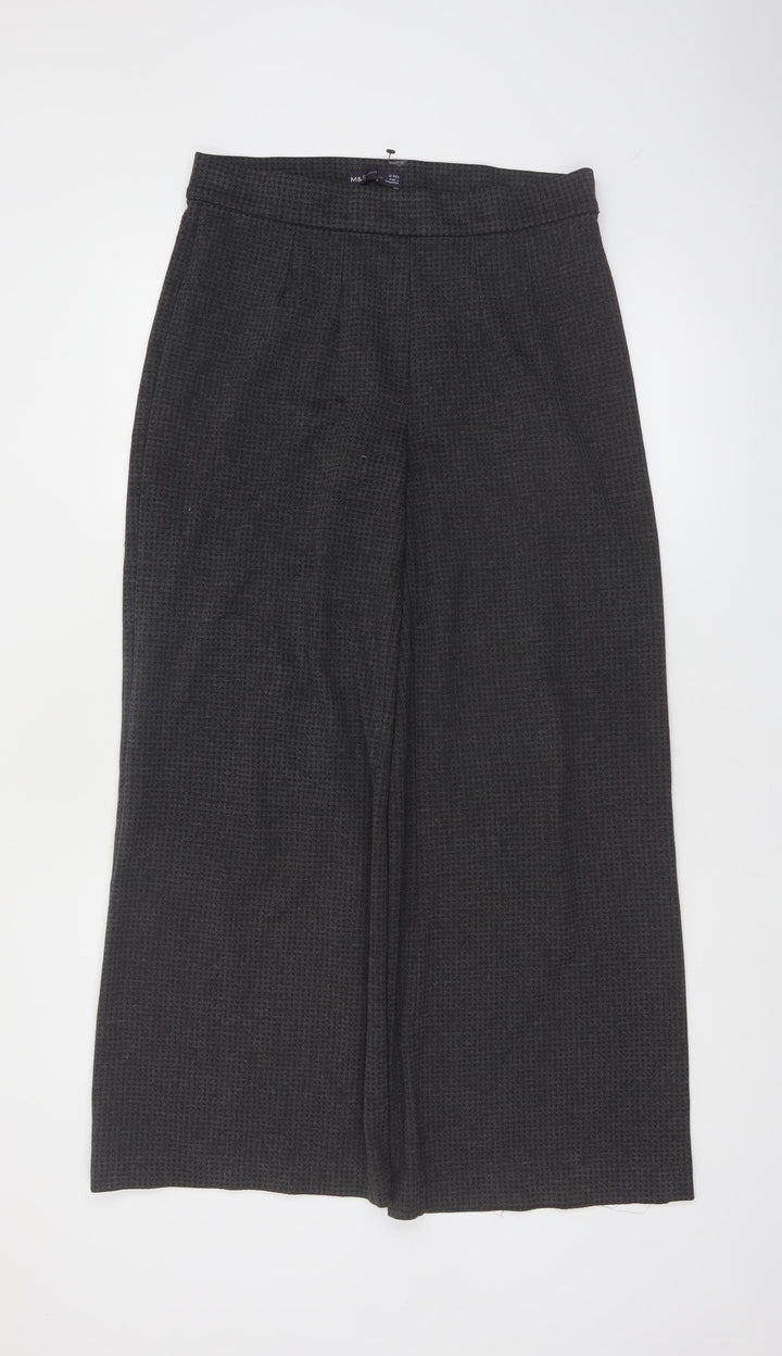 Marks and Spencer Women Grey Wide-Leg Knit Viscose Trousers Size 12