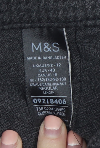 Marks and Spencer Women Grey Wide-Leg Knit Viscose Trousers Size 12