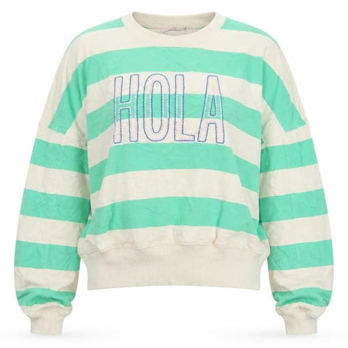 Tu Women Green Beige Striped Pullover Sweatshirt XS Cotton Crew Neck