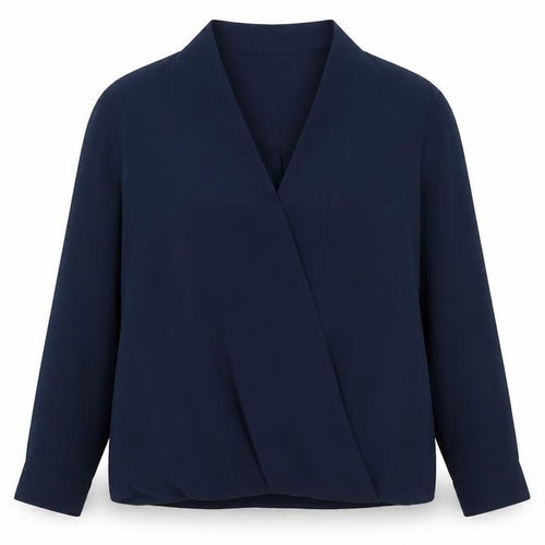 Topshop Women Blue Wrap Blouse Size 12 Long Sleeve V-Neck