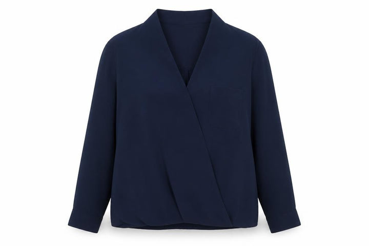 Topshop Women Blue Wrap Blouse Size 12 Long Sleeve V-Neck