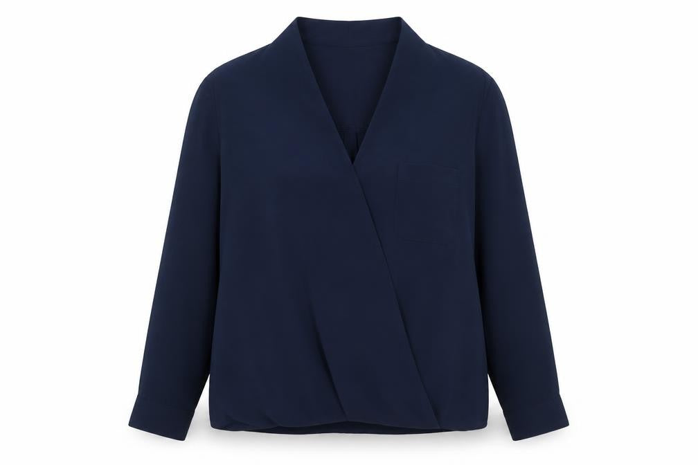 Topshop Women Blue Wrap Blouse Size 12 Long Sleeve V-Neck