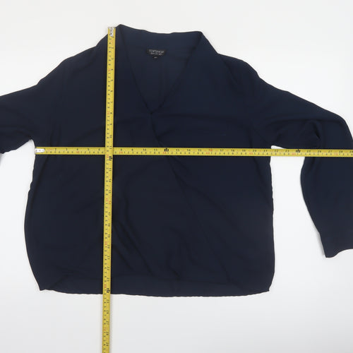 Topshop Women Blue Wrap Blouse Size 12 Long Sleeve V-Neck