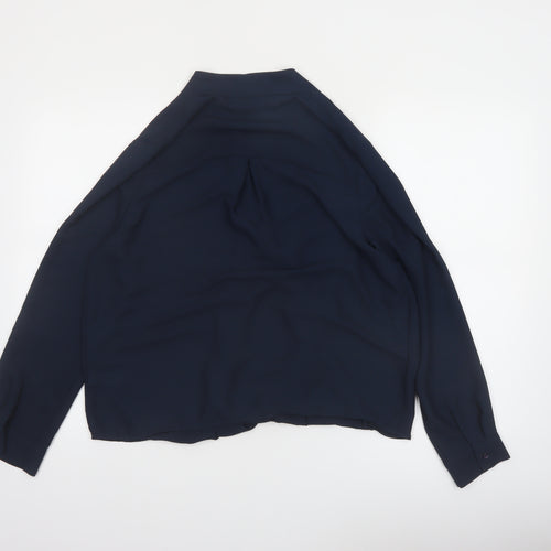 Topshop Women Blue Wrap Blouse Size 12 Long Sleeve V-Neck