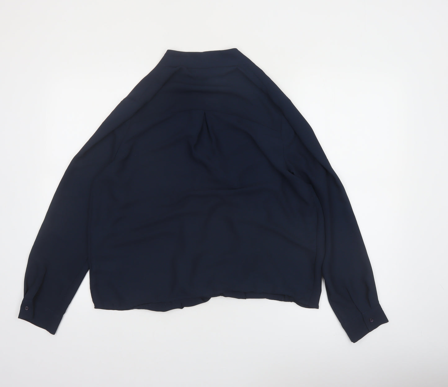 Topshop Women Blue Wrap Blouse Size 12 Long Sleeve V-Neck