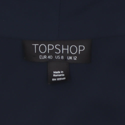 Topshop Women Blue Wrap Blouse Size 12 Long Sleeve V-Neck