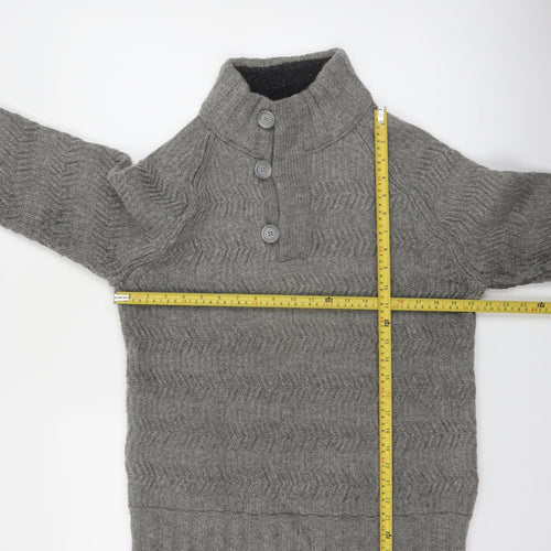 Fat Face Mens Grey Wool Henley Jumper Medium Knit High Neck
