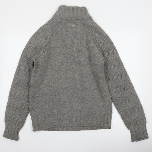 Fat Face Mens Grey Wool Henley Jumper Medium Knit High Neck