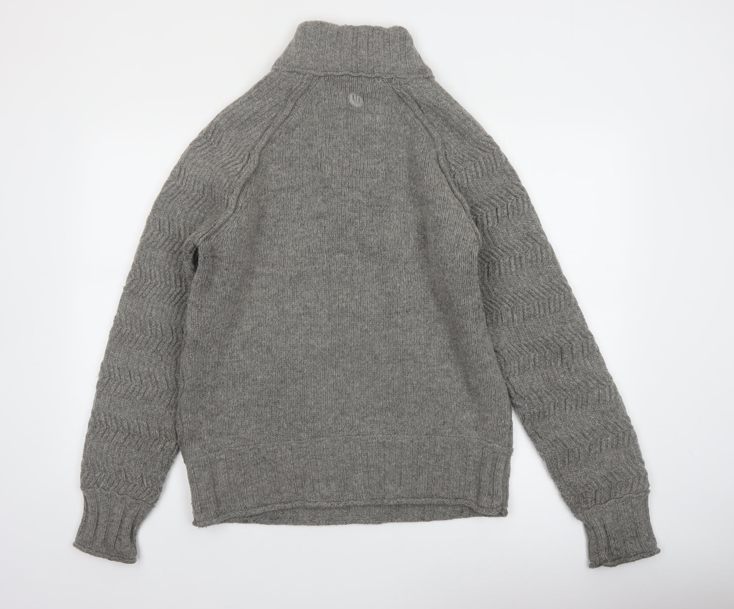 Fat Face Mens Grey Wool Henley Jumper Medium Knit High Neck