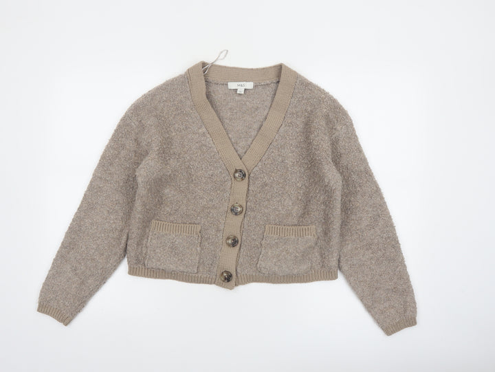 Marks and Spencer Women Beige Wool Blend Button Cardigan Size S