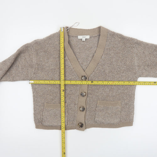 Marks and Spencer Women Beige Wool Blend Button Cardigan Size S