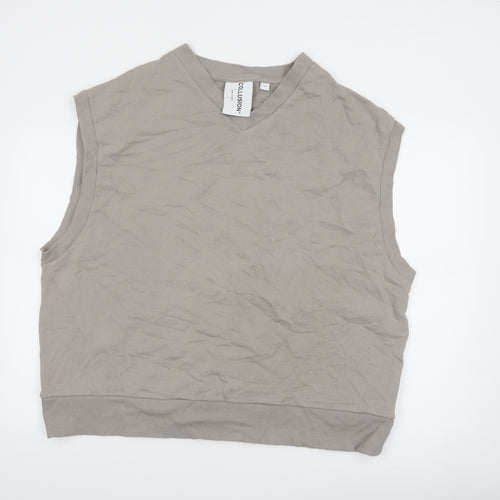 Collusion Women Beige Sleeveless Vest Hoodie Medium Cotton Casual