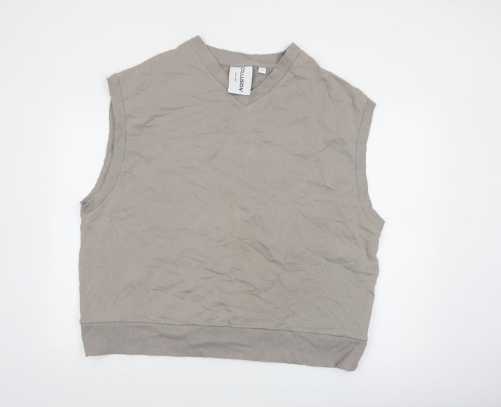 Collusion Women Beige Sleeveless Vest Hoodie Medium Cotton Casual