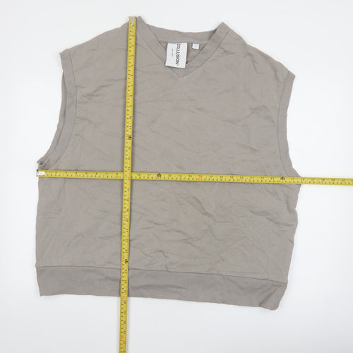 Collusion Women Beige Sleeveless Vest Hoodie Medium Cotton Casual