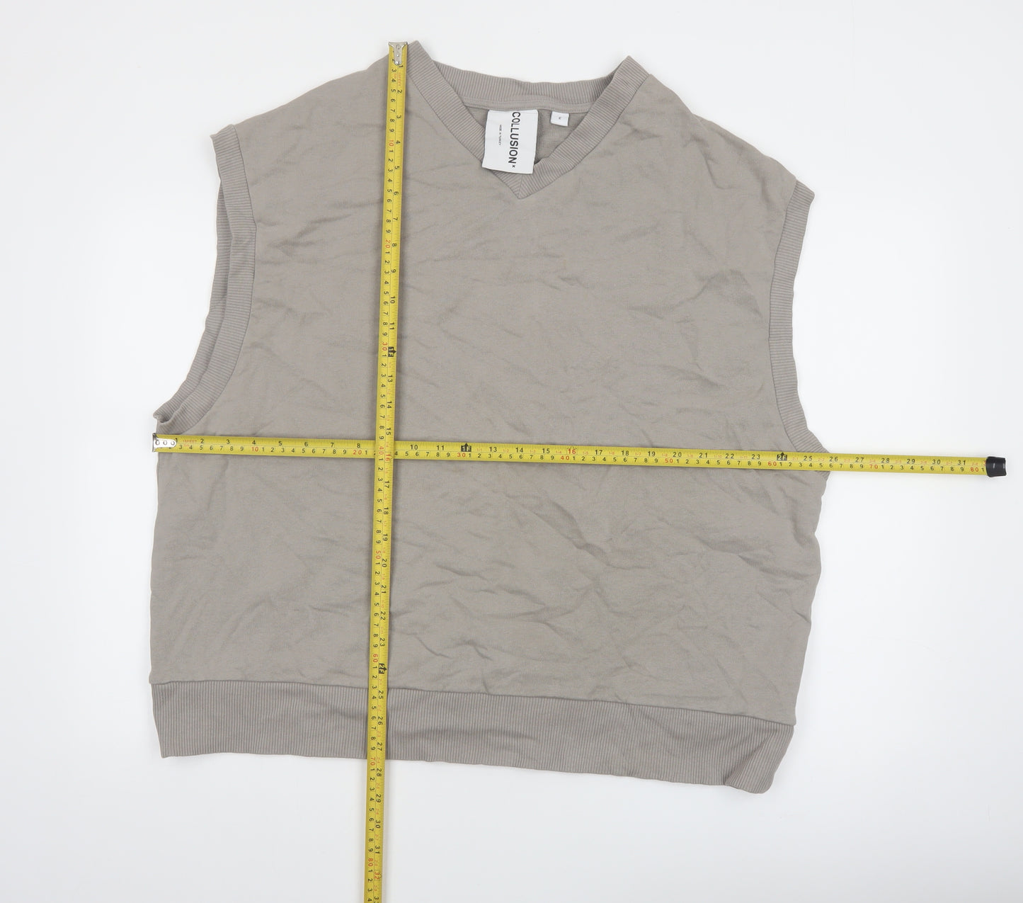 Collusion Women Beige Sleeveless Vest Hoodie Medium Cotton Casual