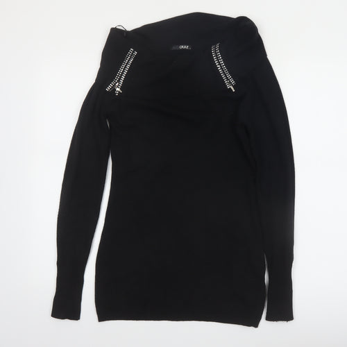 Quiz Women’s Black Cowl Neck Zip Detail Long Sleeve Jumper Size 12