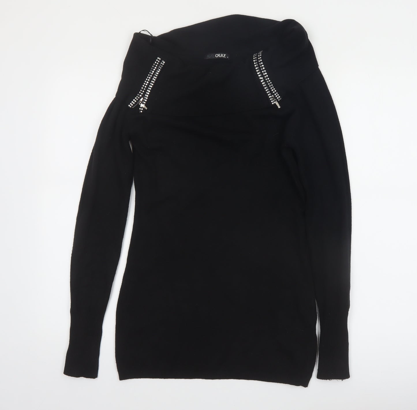 Quiz Women’s Black Cowl Neck Zip Detail Long Sleeve Jumper Size 12