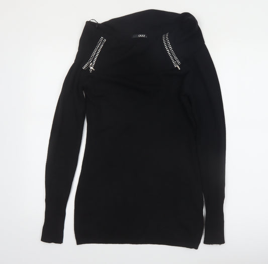 Quiz Women’s Black Cowl Neck Zip Detail Long Sleeve Jumper Size 12